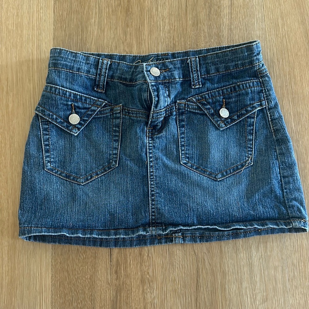 Y2K denim miniskirt with front and back pockets